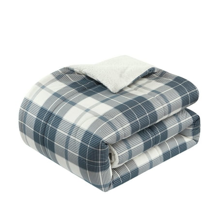 Grey Plaid Cozy Flannel Reverse to Super Soft Sherpa Comforter Set Full//Queen